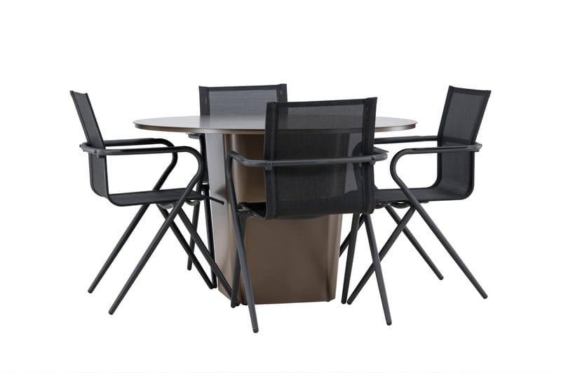 Santa Matgrupp Utomhus 120 cm Rund med 4 Alina Utestolar - Brun - Utemöbler - Utegrupp - Matgrupp utomhus