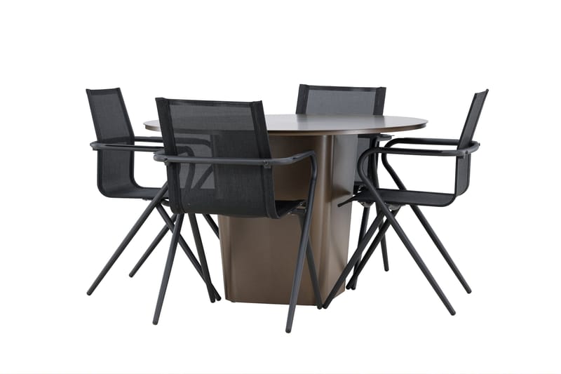 Santa Matgrupp Utomhus 120 cm Rund med 4 Alina Utestolar - Brun - Utemöbler - Utegrupp - Matgrupp utomhus