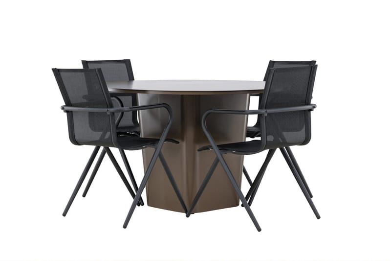 Santa Matgrupp Utomhus 120 cm Rund med 4 Alina Utestolar - Brun - Utemöbler - Utegrupp - Matgrupp utomhus