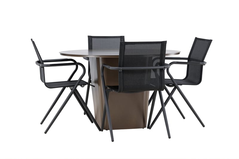 Santa Matgrupp Utomhus 120 cm Rund med 4 Alina Utestolar - Brun - Utemöbler - Utegrupp - Matgrupp utomhus