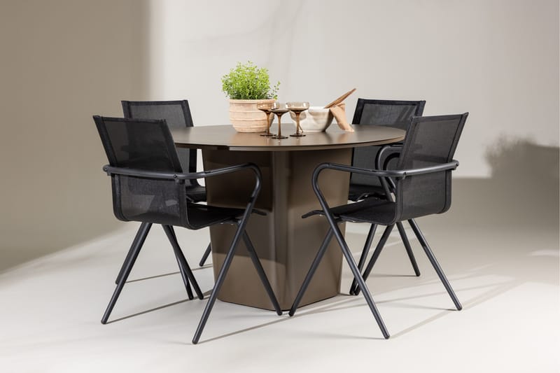Santa Matgrupp Utomhus 120 cm Rund med 4 Alina Utestolar - Brun - Utemöbler - Utegrupp - Matgrupp utomhus