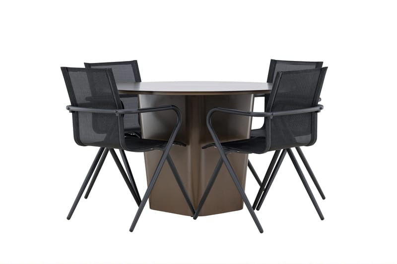 Santa Matgrupp Utomhus 120 cm Rund med 4 Alina Utestolar - Brun - Utemöbler - Utegrupp - Matgrupp utomhus