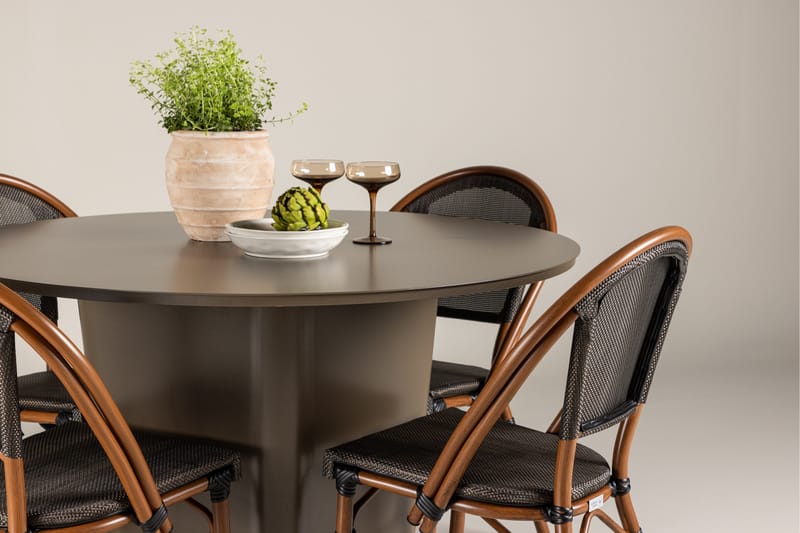 Santa Matgrupp Utomhus 120 cm Rund med 4 Guarda Utestolar - Brun - Utemöbler - Utegrupp - Matgrupp utomhus