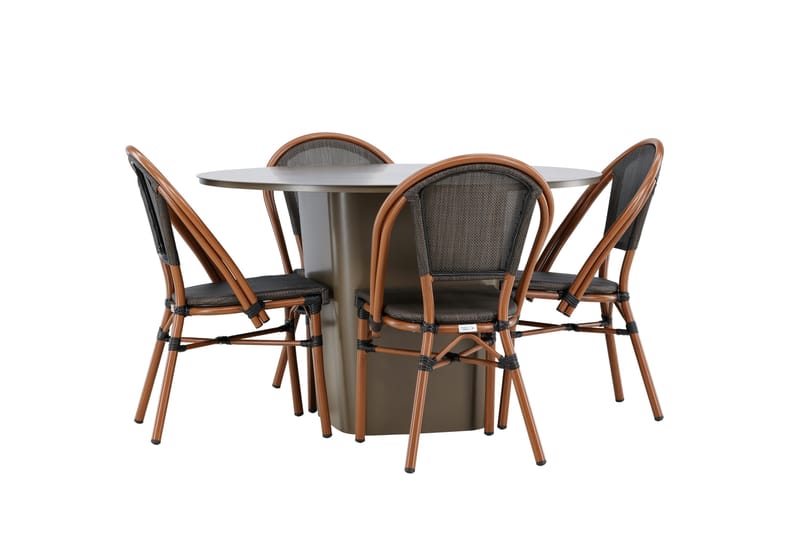 Santa Matgrupp Utomhus 120 cm Rund med 4 Guarda Utestolar - Brun - Utemöbler - Utegrupp - Matgrupp utomhus