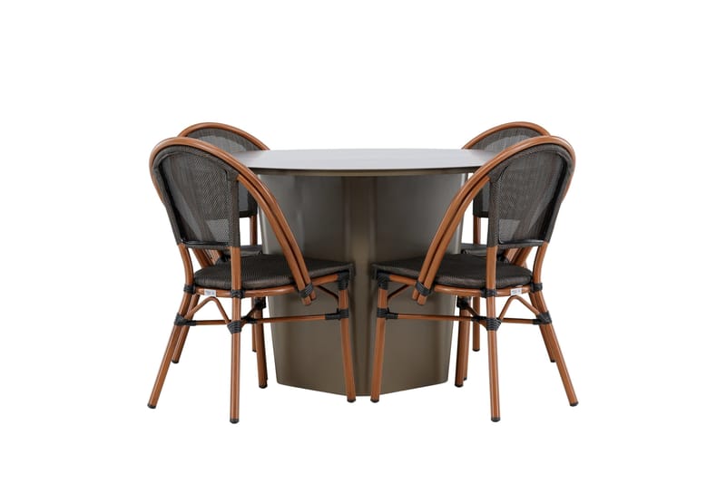 Santa Matgrupp Utomhus 120 cm Rund med 4 Guarda Utestolar, Brun