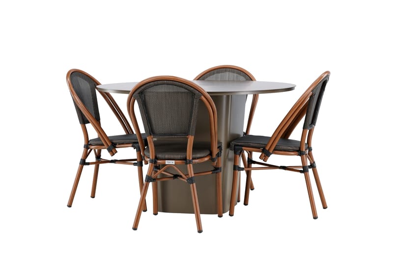 Santa Matgrupp Utomhus 120 cm Rund med 4 Guarda Utestolar - Brun - Utemöbler - Utegrupp - Matgrupp utomhus
