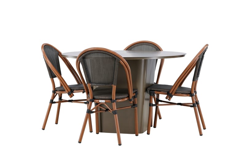 Santa Matgrupp Utomhus 120 cm Rund med 4 Guarda Utestolar - Brun - Utemöbler - Utegrupp - Matgrupp utomhus
