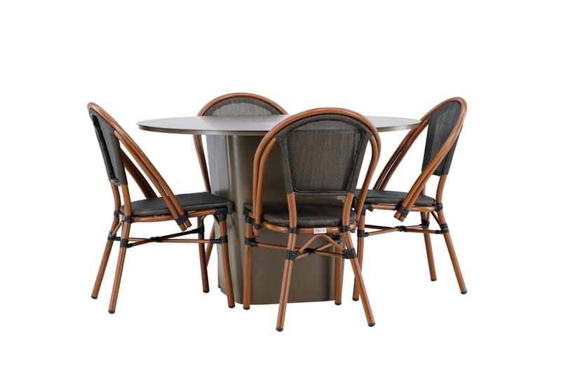Santa Matgrupp Utomhus 120 cm Rund med 4 Guarda Utestolar - Brun - Utemöbler - Utegrupp - Matgrupp utomhus