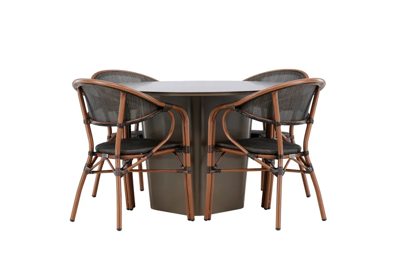 Santa Matgrupp Utomhus 120 cm Rund med 4 Vila Real Utestolar, Brun