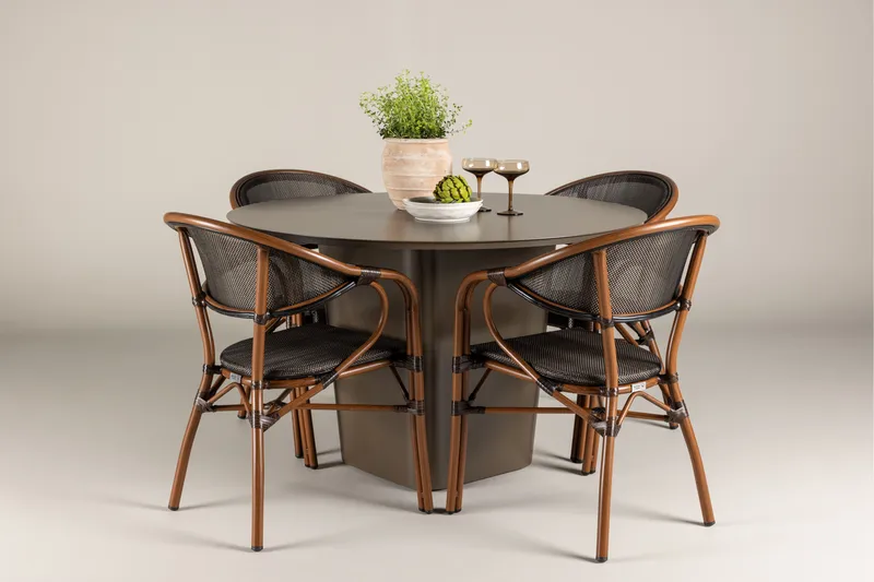 Santa Matgrupp Utomhus 120 cm Rund med 4 Vila Real Utestolar - Brun - Utemöbler - Utegrupp - Matgrupp utomhus