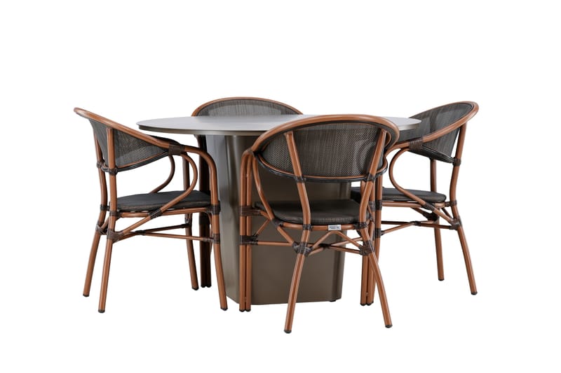 Santa Matgrupp Utomhus 120 cm Rund med 4 Vila Real Utestolar - Brun - Utemöbler - Utegrupp - Matgrupp utomhus
