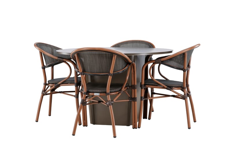 Santa Matgrupp Utomhus 120 cm Rund med 4 Vila Real Utestolar - Brun - Utemöbler - Utegrupp - Matgrupp utomhus