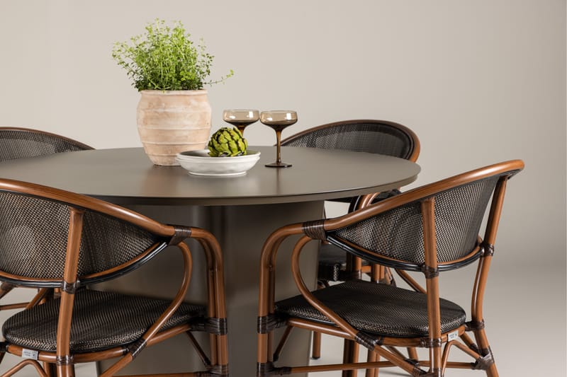 Santa Matgrupp Utomhus 120 cm Rund med 4 Vila Real Utestolar - Brun - Utemöbler - Utegrupp - Matgrupp utomhus