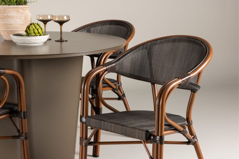 Santa Matgrupp Utomhus 120 cm Rund med 4 Vila Real Utestolar - Brun - Utemöbler - Utegrupp - Matgrupp utomhus