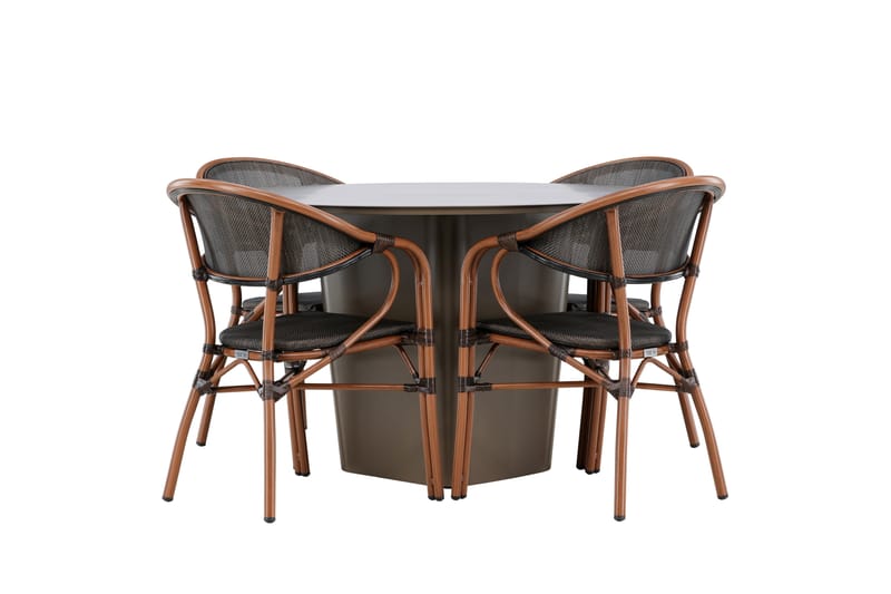 Santa Matgrupp Utomhus 120 cm Rund med 4 Vila Real Utestolar - Brun - Utemöbler - Utegrupp - Matgrupp utomhus