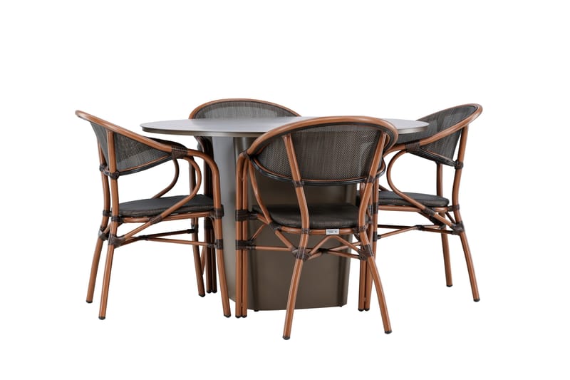 Santa Matgrupp Utomhus 120 cm Rund med 4 Vila Real Utestolar - Brun - Utemöbler - Utegrupp - Matgrupp utomhus