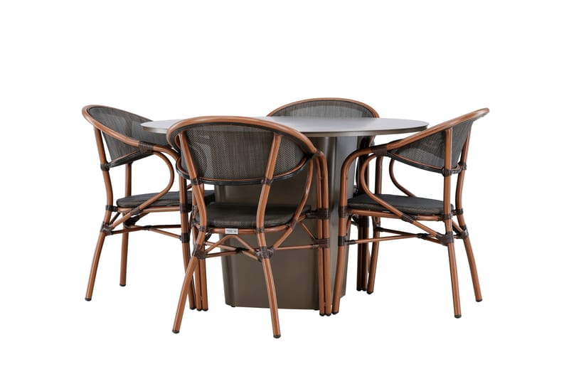 Santa Matgrupp Utomhus 120 cm Rund med 4 Vila Real Utestolar - Brun - Utemöbler - Utegrupp - Matgrupp utomhus