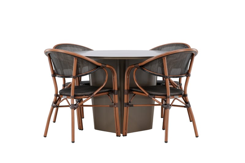 Santa Matgrupp Utomhus 120 cm Rund med 4 Vila Real Utestolar - Brun - Utemöbler - Utegrupp - Matgrupp utomhus