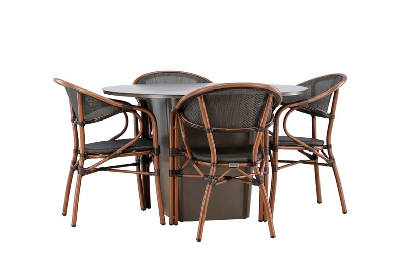 Santa Matgrupp Utomhus 120 cm Rund med 4 Vila Real Utestolar - Brun - Utemöbler - Utegrupp - Matgrupp utomhus