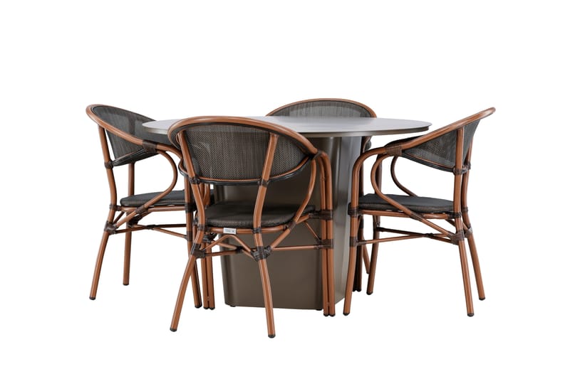 Santa Matgrupp Utomhus 120 cm Rund med 4 Vila Real Utestolar - Brun - Utemöbler - Utegrupp - Matgrupp utomhus