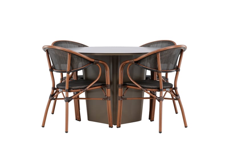 Santa Matgrupp Utomhus 120 cm Rund med 4 Vila Real Utestolar - Brun - Utemöbler - Utegrupp - Matgrupp utomhus