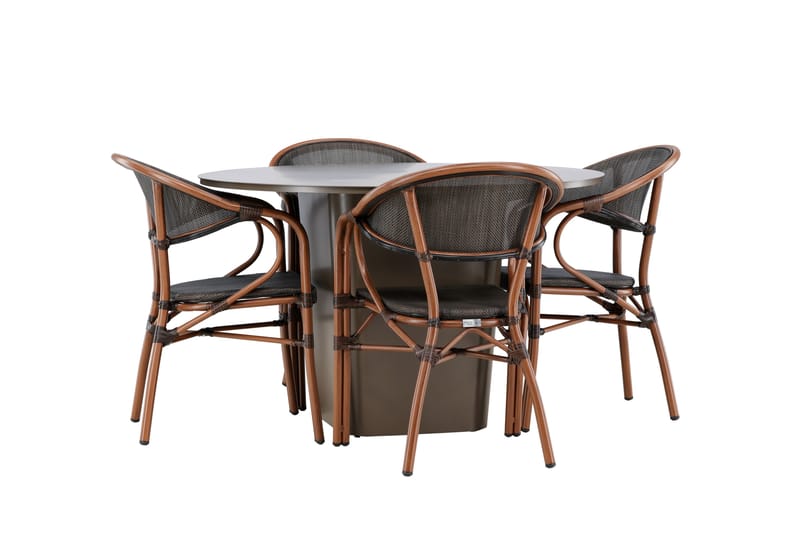 Santa Matgrupp Utomhus 120 cm Rund med 4 Vila Real Utestolar - Brun - Utemöbler - Utegrupp - Matgrupp utomhus