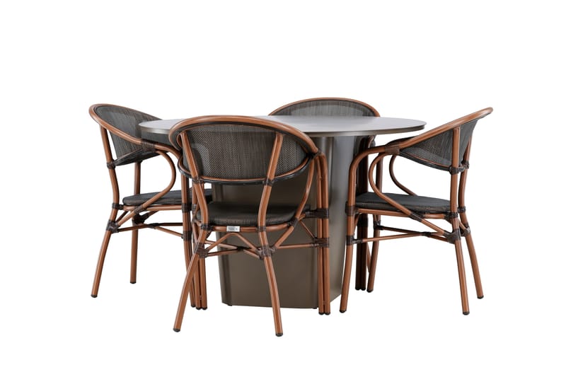 Santa Matgrupp Utomhus 120 cm Rund med 4 Vila Real Utestolar - Brun - Utemöbler - Utegrupp - Matgrupp utomhus