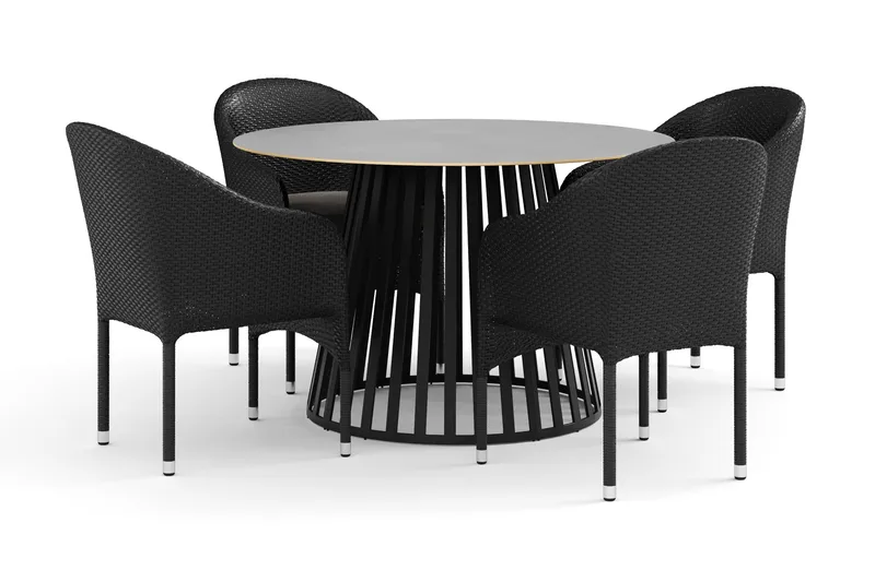 Sensi utomhus matgrupp 120 cm med 4 Thor fåtöljer, Svart