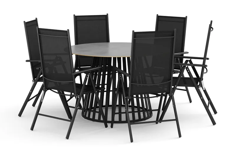 Sensi utomhus matgrupp 120 cm med 6 Maggie positionsstolar, Svart