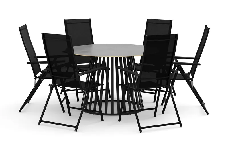 Sensi utomhus matgrupp 120 cm med 6 Sanna positionsstolar, Svart