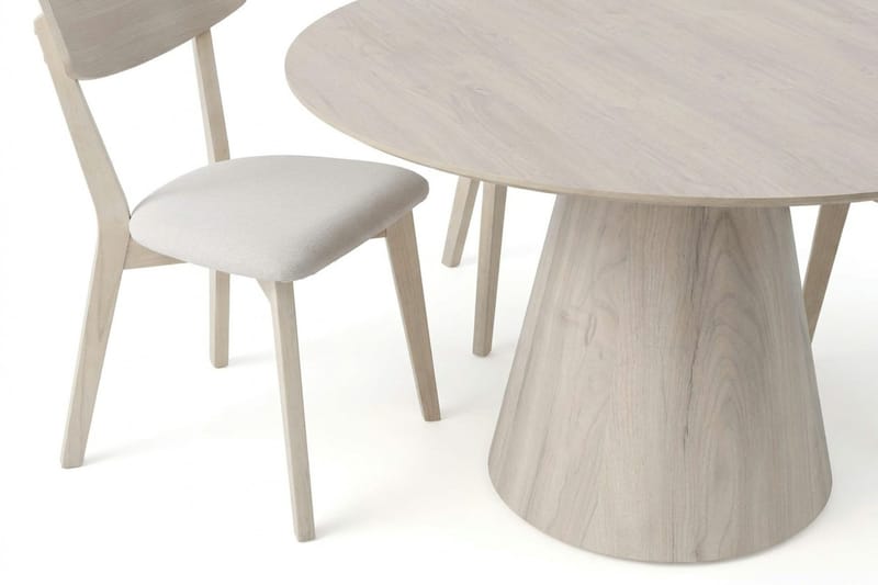 Siena Matgrupp 150 cm runt Vitlaserad med 6 Amelia Matstolar med Dyna - Vitlaserad/Beige - Utemöbler - Utegrupp - Matgrupp utomhus