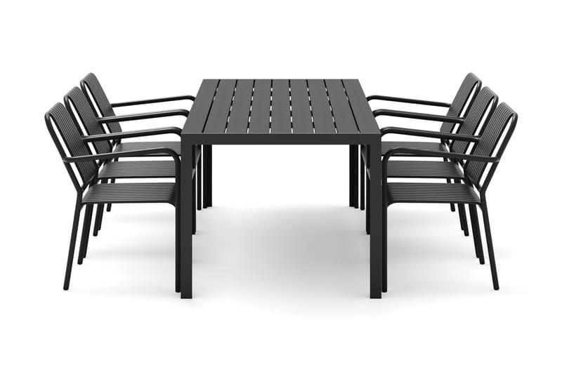 Siri Matbord 205 cm med 6 Gardeno Matstolar - Svart - Utemöbler - Utegrupp - Matgrupp utomhus
