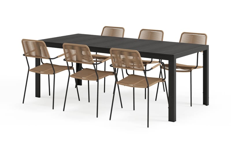Siri Matbord 205 cm med 6 Lindos Matstolar - Svart - Utemöbler - Utegrupp - Matgrupp utomhus