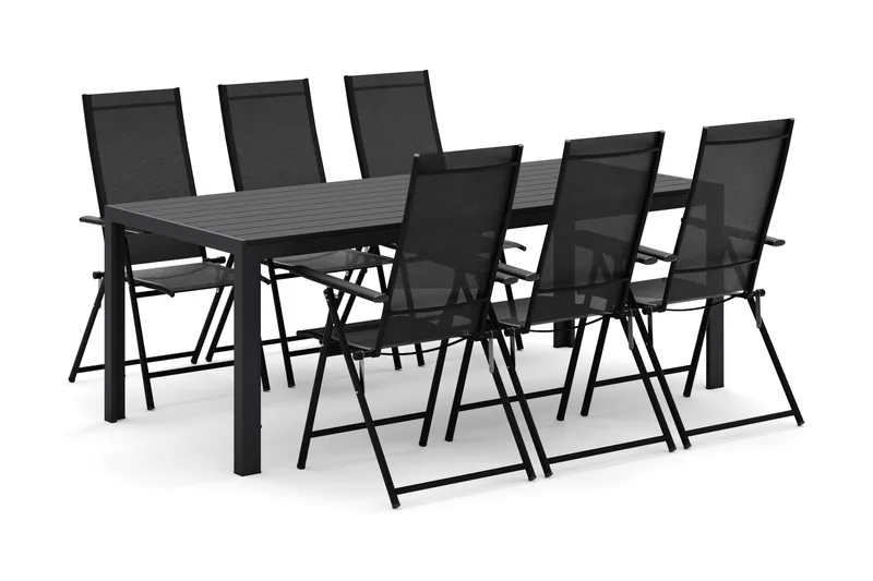 Siri Matbord 205 cm med 6 Sanna Matstolar - Svart - Utemöbler - Utegrupp - Matgrupp utomhus