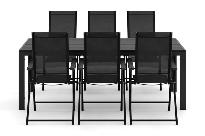 Siri Matbord 205 cm med 6 Sanna Matstolar - Svart - Utemöbler - Utegrupp - Matgrupp utomhus