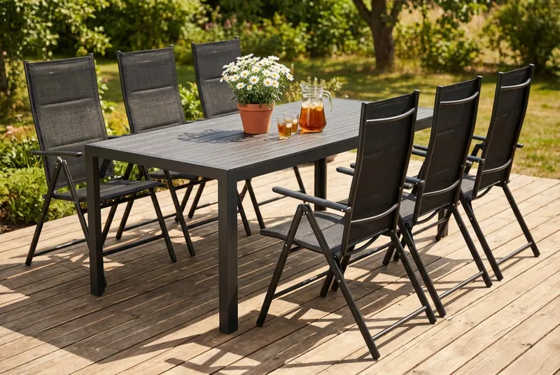Siri Matgrupp utomhus 205 cm med 6 Maggie Fällbar Positionsstolar - Utemöbler - Utegrupp - Matgrupp utomhus