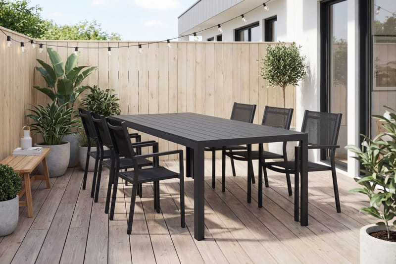 Siri Matgrupp utomhus 205 cm med 6 Tunis Stapelstolar - Utemöbler - Utegrupp - Matgrupp utomhus