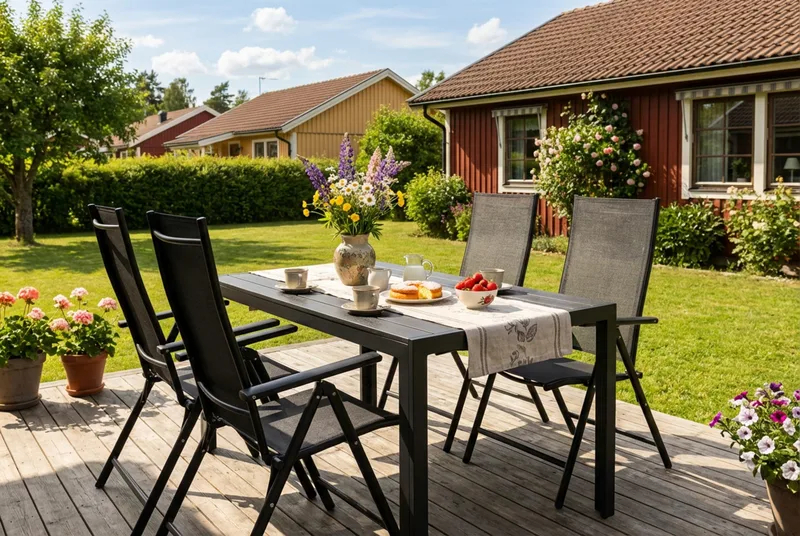 Siri Rektangulärt utebord 150 cm med 4 Sanna utestolar - Svart - Utemöbler - Utegrupp - Matgrupp utomhus