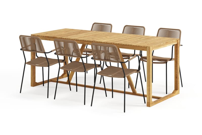 Sofie Matbord 180 cm med 6 Lindos Matstolar - Trä/natur - Utemöbler - Utegrupp - Matgrupp utomhus