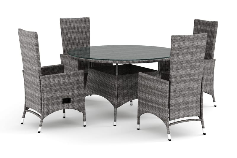 Thor utomhus rund matgrupp 140 cm med 4 Jenny matstolar, Grå