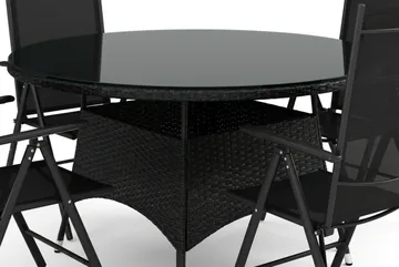 Thor utomhus rund matgrupp 140 cm med 4 Maggie positionsstolar - Svart - Utemöbler - Utegrupp - Matgrupp utomhus