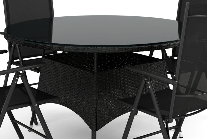 Thor utomhus rund matgrupp 140 cm med 4 Maggie positionsstolar - Svart - Utemöbler - Utegrupp - Matgrupp utomhus