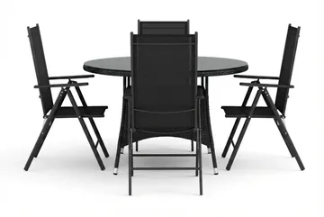 Thor utomhus rund matgrupp 140 cm med 4 Maggie positionsstolar - Svart - Utemöbler - Utegrupp - Matgrupp utomhus