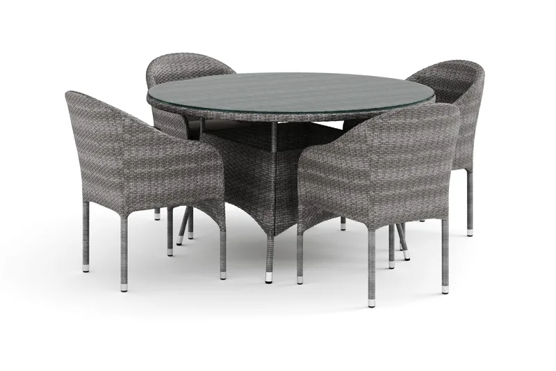 Thor utomhus rund matgrupp 140 cm med 4 Thor fåtöljer - Grå - Utemöbler - Utegrupp - Matgrupp utomhus
