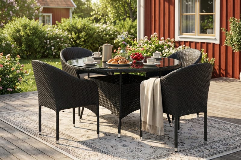 Thor utomhus rund matgrupp 140 cm med 4 Thor fåtöljer - Svart - Utemöbler - Utegrupp - Matgrupp utomhus
