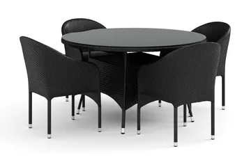 Thor utomhus rund matgrupp 140 cm med 4 Thor fåtöljer - Svart - Utemöbler - Utegrupp - Matgrupp utomhus