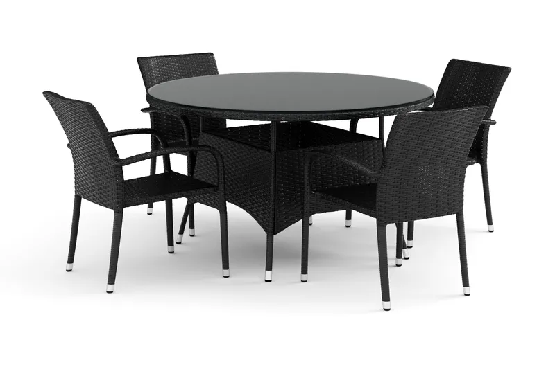 Thor utomhus rund matgrupp 140 cm med 4 Thor Light utefåtöljer - Svart - Utemöbler - Utegrupp - Matgrupp utomhus