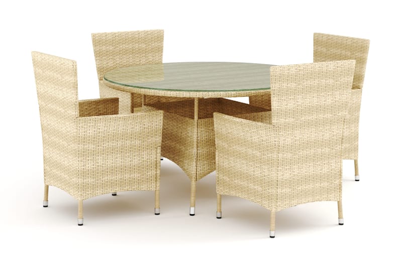 Thor utomhus rund matgrupp 140 cm med 4 Thor utefåtöljer, Beige