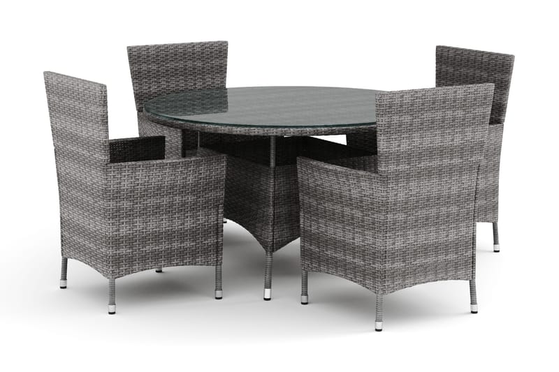 Thor utomhus rund matgrupp 140 cm med 4 Thor utefåtöljer - Grå - Utemöbler - Utegrupp - Matgrupp utomhus