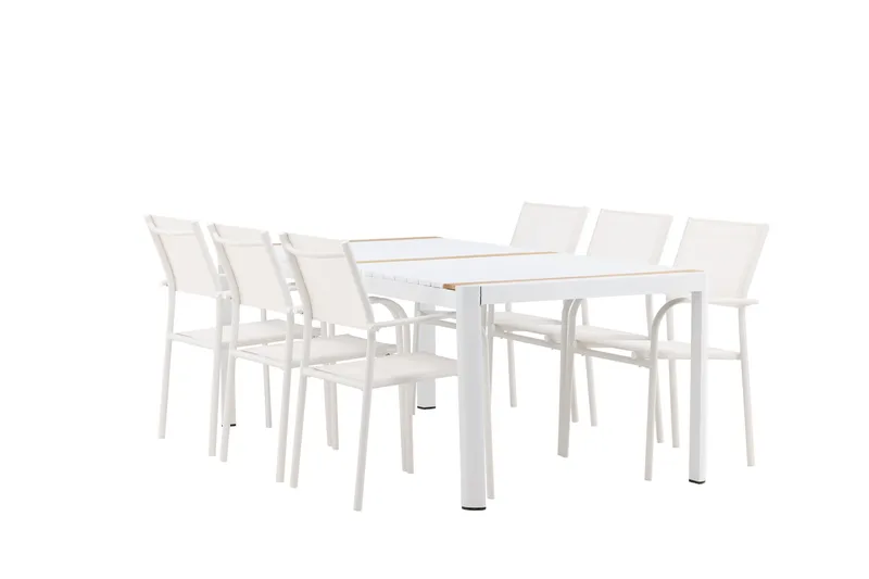 Togo Matgrupp Utomhus 200 cm Rektangulär med 6 Santorini Utestolar - Natur - Utemöbler - Utegrupp - Matgrupp utomhus